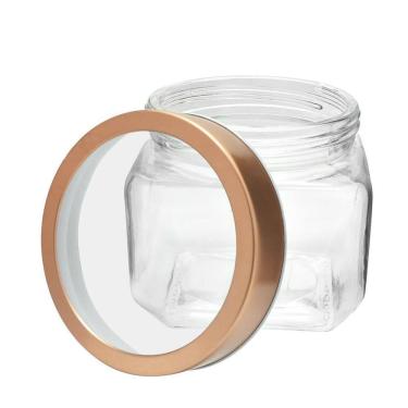 Imagem de Pote De Vidro Quadrado Com Tampa Transparente Cobre 800Ml