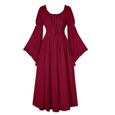 Imagem de Vestido medieval renascentista feminino, fantasia de Halloween, vestido tomara que caia, vermelho, M