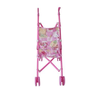 Imagem de Carrinho De Boneca Infantil De Passeio Plástico Rosa 50cm