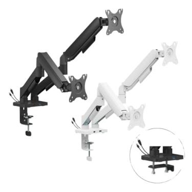 Imagem de Suporte Articulado para 2 Monitores, 17-32 Polegadas, com USB, Fixação em Mesa (Preto)
