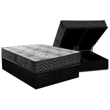 Imagem de Cama Box Baú Queen: Colchão Espuma D45 Paropas Pasquale Wave Black + Base CRC Suede Black (158x198)
