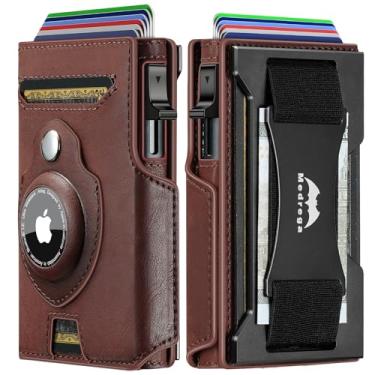 Imagem de Carteira inteligente masculina slim minimalista: carteira de couro pop up para cartão com alça de dinheiro - carteira dobrável RFID com bolso frontal e compartimento para cartão de crédito - presente