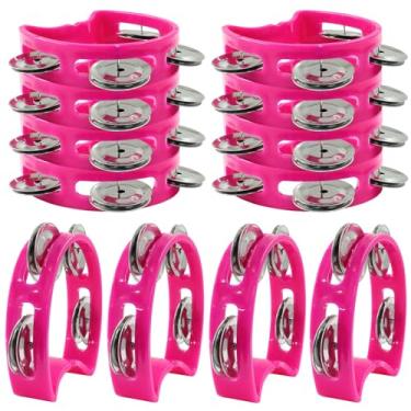 Imagem de Moicstiy 12 pandeiros de percussão de plástico, pequena pandeiro portátil percussão a granel (rosa)