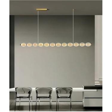 Imagem de WLHAZMWY Candeeiro pendente moderno decoração de casa luzes LED lâmpadas pendentes para sala de estar, lustres de sala de jantar, iluminação interna (regulação remota RC, ouro 100 cm)