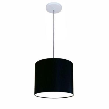 Imagem de Lustre Luminária Pendente Vivare Free Lux Pe-4105br Cúpula Em Tecido 20x22cm Preta Canopla Branca E Fio Cristal