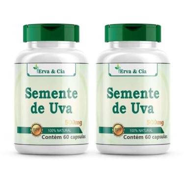 Imagem de Semente De Uva Pura- 2 Potes 120 Cápsulas 500Mg Premium