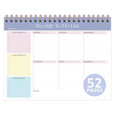 Imagem de Bloco de notas semanal, agenda sem data com 52 folhas (21 x 28 cm), agenda semanal de mesa para mulheres e homens, escola em casa e trabalho (roxo)