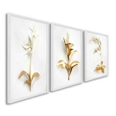 Imagem de Quadro Decorativo Floral Delicado 3 Telas 60x90cm para Sala Quarto Lav