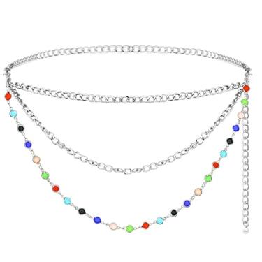 Imagem de Cinto de corrente colorida, saia jeans, corrente de cintura para mulheres, prata, metal, zircônia cúbica, cinto ajustável no corpo com cintos de elos para jeans