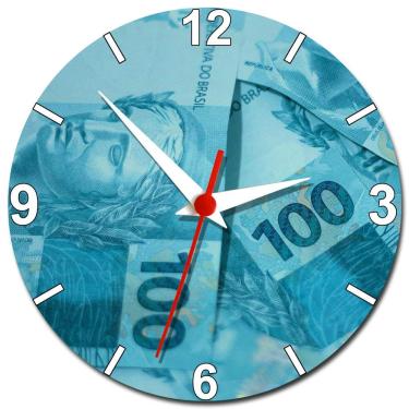 Imagem de Relógio de Parede Estampa de 100 Reais Decoração de Dinheiro