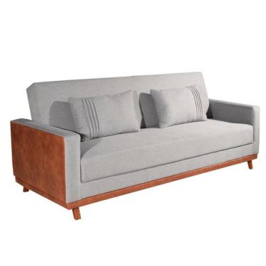 Imagem de Sofá Cama 3 Lugares 2,05m Yara Bom Pastor, Linho Cinza/Terracota