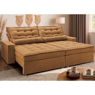 Imagem de Sofá Retrátil E Reclinável 2,52m Molas Ensacadas Belle. Boucle Cama Inbox Caramelo.