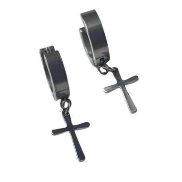 Imagem de Brinco Metal Argola com Cruz Prata - Aço Inoxidavel - PLB
