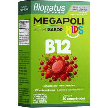 Imagem de Bionatus, MegaPoli Kids, Comprimidos mastigáveis, Sabor frutas vermelhas, Suplemento alimentar infantil, Vitamina B12, Metilcobalamina, 30 cápsulas • 30 doses, Verde
