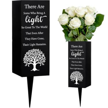 Imagem de WEBEEDY Vaso de cemitério, vida de árvore, suporte de flores com espiga, vasos memoriais, decorações de cemitério para túmulo, decoração de túmulo de presente de simpatia para perda da mãe e pai