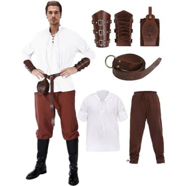 Imagem de KUGVDI Renaissance Costume men Medieval Costume Men Viking Costume set Halloween mens Renaissance Costume Accessories (White, XL)