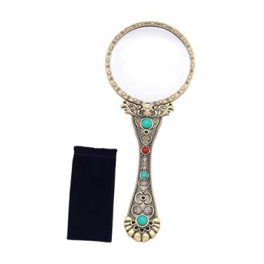 Imagem de oshhni Lupa retro 3x, auxílio para leitura de livros, ferramenta de identificação de lupa com padrão fino para trabalhos manuais em aulas de ciências, Bronze Verde