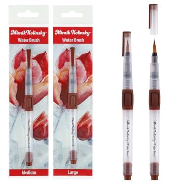 Imagem de Pincel de água sintético Mimik Kolinsky, redondo de 4 e 5 mm - feito à mão na Alemanha, pincéis de aquarela com cerdas altamente absorventes, reservatório de água transparente, perfeito para tinta e