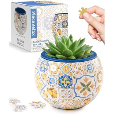 Imagem de PieceRelax K1104 Vaso de quebra-cabeça 3D, azulejos retrô, vasos pequenos redondos para plantas com drenagem, vasos de flores para decoração de casa para cactos internos, vasos de suculentas