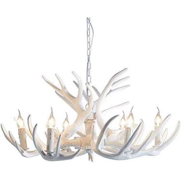 Imagem de Lustre Resina Chifre de Veado Branco Ferro Forjado Vela Pendente Luz com Suporte de Lâmpada de E12 Sala de Estudo, Restaurante, Quarto, Li(8) luminária pendente