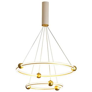 Imagem de Ayuxian Sala de estar Dimming Lustre Corredor Criatividade Anel Forma Sílica Gel Ferro Forjado Luzes Pendentes Remoto Dimming Altura Ajustável Luzes Penduradas (50+30cm)