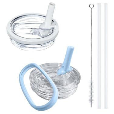 Imagem de Aooiiysd Pacote com 2 tampas Stanley de 1,134 g, para acessórios de copo Stanley Quencher H2.0, design à prova de derramamento, material resistente ao calor de grau alimentício (conjunto branco e azul