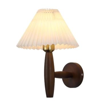 Imagem de Abajur de cabeceira com tecido branco de madeira maciça e pregas, abajur moderno para leitura em sala de estar, restaurante, loft (nogueira)