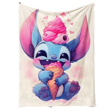 Imagem de Cobertor SANMU Flannel Soft Anime Stitch Eating Ice Cream