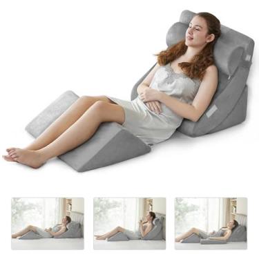 Imagem de 4 almofadas de cunha para dormir, almofadas ortopédicas para cama após a cirurgia, almofada triangular de espuma para sentar nas costas, pescoço, suporte de ombro, elevação da perna, refluxo ácido