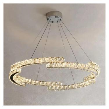Imagem de Lustre de cristal LED de luxo moderno para sala de estar, quarto, sala de jantar, cozinha, anel redondo, lâmpada cromada prateada, luz pendente, lâmpadas de lustre