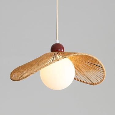 Imagem de Luminária pendente de vime, globo de vidro, lustre nórdico, luminária de teto, iluminação pendente de ilha para cozinha, luminárias de mesa de jantar, luzes suspensas de restaurante