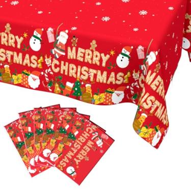Imagem de Toalha de mesa de Natal, pacote com 6 toalhas de mesa descartáveis de plástico 137 x 274 cm, decorações de Natal, artigos de festa de Natal, toalha de mesa de boneco de neve de Natal, capa de mesa de