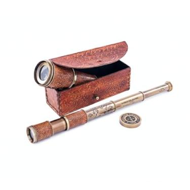 Imagem de RII 12x Telescope, Dollond London Functional Vintage Handcrafted Collapsible Pirate Spyglass with Imprinted Leather Case, Gifting Spyglass for Kids Travellers Adventure Enthusiasts, Collectible 17.5"