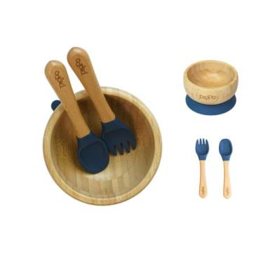 Imagem de Kit Bowl de Bambu + Talheres - PIPPO, Azul Escuro