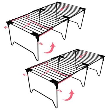 Imagem de BUWZUJR Conjunto de organizador de freezer de 1/2 peças, prateleiras organizadoras de armário empilháveis, prateleira de despensa dobrável, prato, prato, organizador de armazenamento de metal à prova