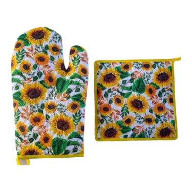 Imagem de Luva TéRmica Para Cozinha: Luva Avulsa, Par De Luvas Ou Kit Com Apoio TéRmico, Ideal Para Forno E FogãO(Girassol,Luva + Apoio Térmico)
