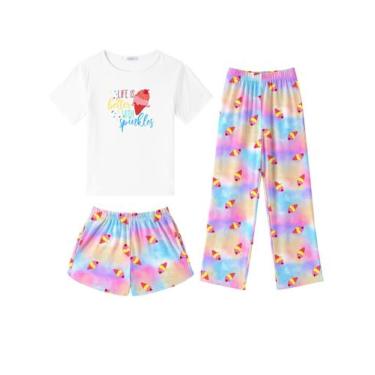 Imagem de Conjunto de pijamas Arshiner Girls, 3 peças, roupa de dormir de manga 