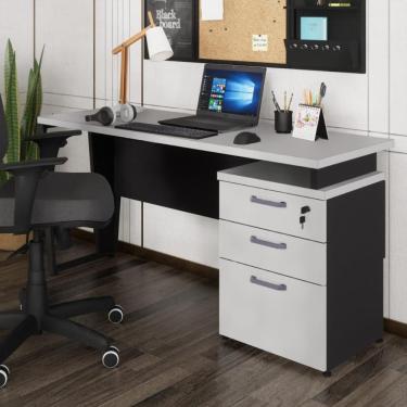 Imagem de Escrivaninha Mesa Escritório 150cm 3 Gavetas Flex Multimóveis Cr25322 Cinza Preto