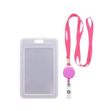 Imagem de Porta Cracha, Porta Cracha Transparente, Cordão com Porta Crachá Vertical Duplo E Roller Retrátil(ROSA)