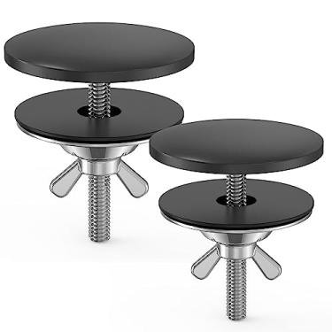 Imagem de Tampa de furo de pia preta, pacote com 2 unidades, aço inoxidável, 5 cm, tampa de furo para torneira de cozinha, plugue de furo preto fosco prevenção de vazamento