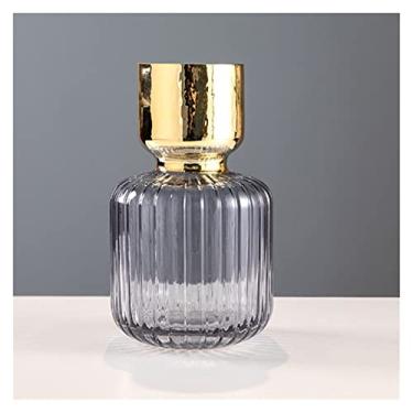 Imagem de Vaso de vidro dourado galvanizado de luxo europeu leve prato de frutas arranjo de flores macio para sala de estar vaso de decoração de casa (cor: 2) (3)