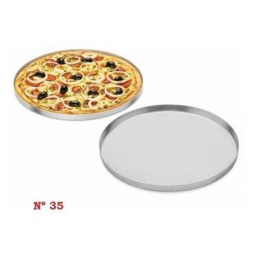 Imagem de Forma Assadeira Redonda Pizza Grande 35cm - JLV, Prateado