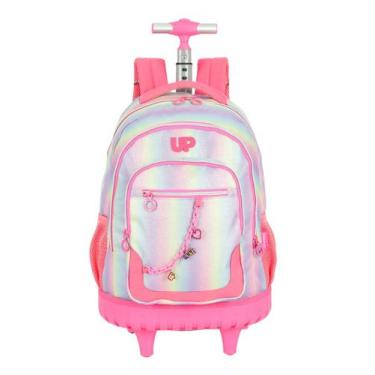 Imagem de Mochila Escolar 2em1 Costas e Rodas Up4You Listrada Degrade, Rosa