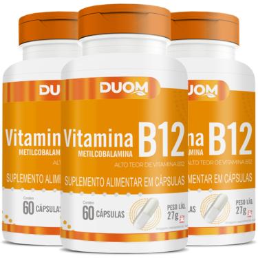 Imagem de KIT 3 VITAMINA B12 METILCOBALAMINA ALTO TEOR 1 CÁPSULA AO DIA 60 CÁP VEGETARIANAS CADA – TOTAL: 180 – DUOM