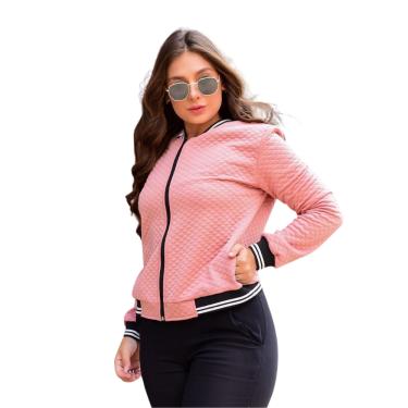 Imagem de Jaqueta Rosa Feminina Bomber Blusa de Frio com Ziper Inverno