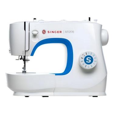Imagem de Máquina de costura reta portátil Singer M3205 branca e azul