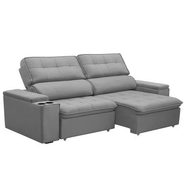 Imagem de Sofá Retrátil e Reclinável 3 Lugares 230cm Zoho Porta Copos no Braço Veludo Cinza G22 - Gran Belo