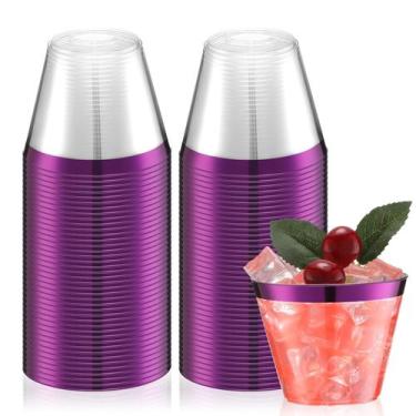 Imagem de Copos de plástico descartáveis com borda roxa Norme 9 oz 50 unidades