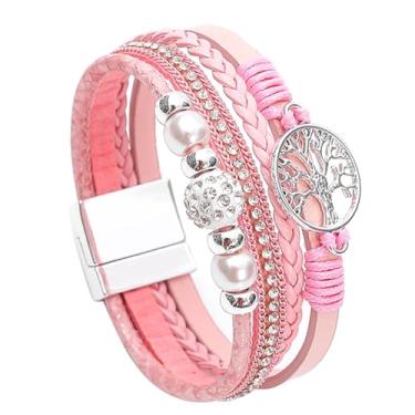 Imagem de P Ammy Fashion® Pulseiras de couro PU multicamadas com punho boho largo pulseiras de leopardo coloridas com fecho magnético, Medium, Couro sintético