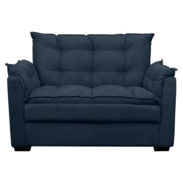 Imagem de Sofá 2 Lugares 140cm em Suede - Estrutura de Madeira Maciça, Assento Confortável e Compacto para Salas Pequenas (Azul Marinho)